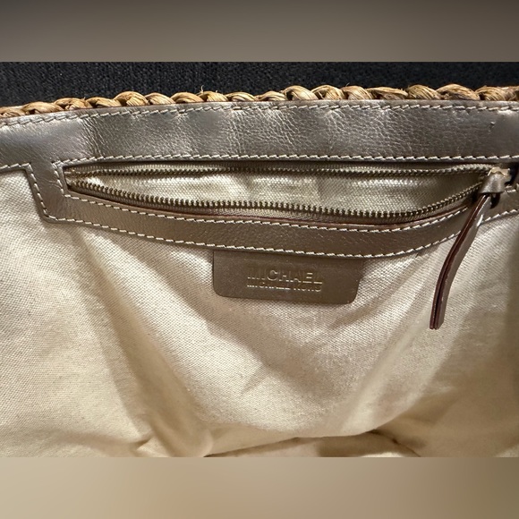 EUC: Michael Kors Woven Tan and Gold Santorini Tote, Large - Picture 7 of 11